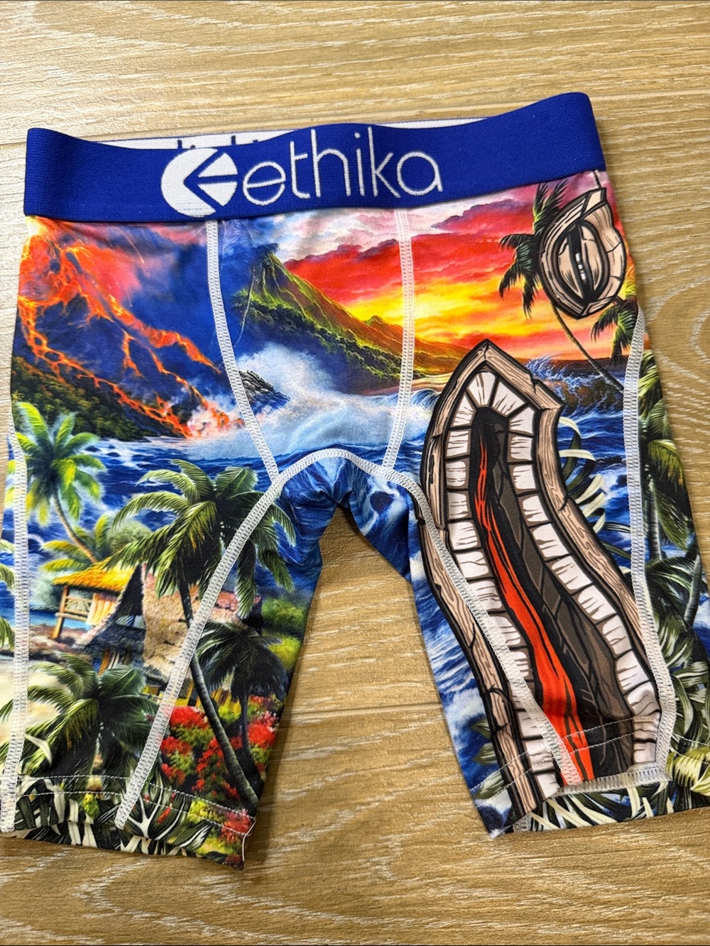 ethika Blue Waistband Tropical Volcano Print Boxer Brief Boys Small